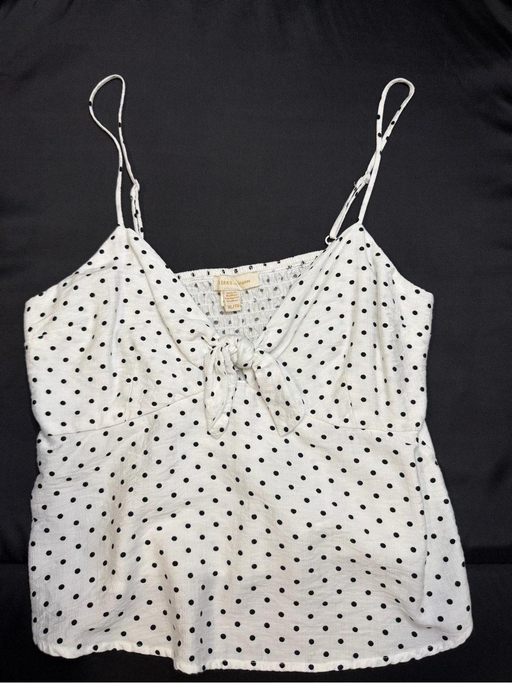 Polka Dot Tie-Front Cami Top - White with Black Dots